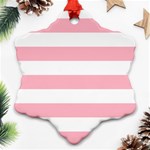 Horizontal Stripes - White and Cherry Blossom Pink Ornament (Snowflake)