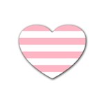 Horizontal Stripes - White and Cherry Blossom Pink Rubber Coaster (Heart)