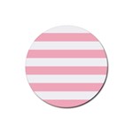 Horizontal Stripes - White and Cherry Blossom Pink Rubber Round Coaster (4 pack)