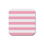 Horizontal Stripes - White and Cherry Blossom Pink Rubber Square Coaster (4 pack)