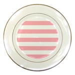 Horizontal Stripes - White and Cherry Blossom Pink Porcelain Plate