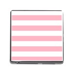 Horizontal Stripes - White and Cherry Blossom Pink Memory Card Reader (Square)