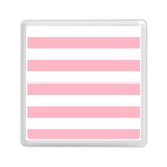 Horizontal Stripes - White and Cherry Blossom Pink Memory Card Reader with Storage (Square)