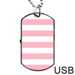 Horizontal Stripes - White and Cherry Blossom Pink Dog Tag USB Flash (One Side)