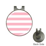 Horizontal Stripes - White and Cherry Blossom Pink Golf Ball Marker Hat Clip