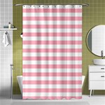 Horizontal Stripes - White and Cherry Blossom Pink Shower Curtain 48  x 72  (Small)