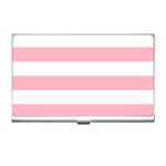 Horizontal Stripes - White and Cherry Blossom Pink Business Card Holder