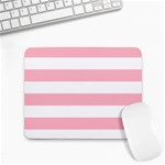 Horizontal Stripes - White and Cherry Blossom Pink Small Mousepad