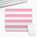 Horizontal Stripes - White and Cherry Blossom Pink Large Mousepad