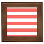 Horizontal Stripes - White and Pastel Red Framed Tile