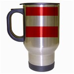 Horizontal Stripes - White and Pastel Red Travel Mug (Silver Gray)