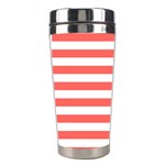 Horizontal Stripes - White and Pastel Red Stainless Steel Travel Tumbler