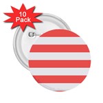 Horizontal Stripes - White and Pastel Red 2.25  Button (10 pack)