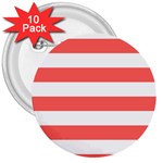 Horizontal Stripes - White and Pastel Red 3  Button (10 pack)