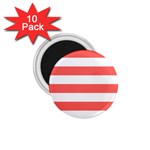 Horizontal Stripes - White and Pastel Red 1.75  Magnet (10 pack)