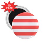 Horizontal Stripes - White and Pastel Red 2.25  Magnet (10 pack)