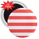 Horizontal Stripes - White and Pastel Red 3  Magnet (10 pack)