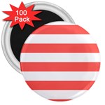 Horizontal Stripes - White and Pastel Red 3  Magnet (100 pack)