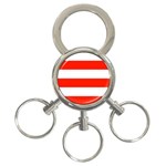 Horizontal Stripes - White and Ferrari Red 3-Ring Key Chain