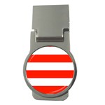 Horizontal Stripes - White and Ferrari Red Money Clip (Round)