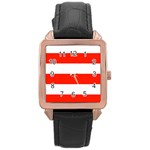 Horizontal Stripes - White and Ferrari Red Rose Gold Leather Watch