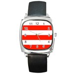 Horizontal Stripes - White and Ferrari Red Square Metal Watch