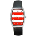 Horizontal Stripes - White and Ferrari Red Barrel Style Metal Watch