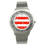 Horizontal Stripes - White and Ferrari Red Stainless Steel Watch