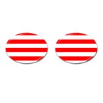 Horizontal Stripes - White and Red Cufflinks (Oval)