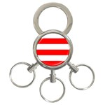 Horizontal Stripes - White and Red 3-Ring Key Chain