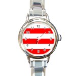 Horizontal Stripes - White and Red Round Italian Charm Watch