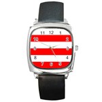 Horizontal Stripes - White and Red Square Metal Watch