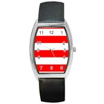 Horizontal Stripes - White and Red Barrel Style Metal Watch