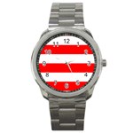 Horizontal Stripes - White and Red Sport Metal Watch