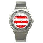 Horizontal Stripes - White and Red Stainless Steel Watch