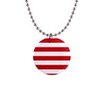 Horizontal Stripes - White and Fire Engine Red 1  Button Necklace