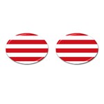 Horizontal Stripes - White and Fire Engine Red Cufflinks (Oval)