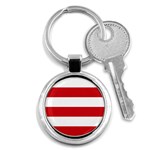 Horizontal Stripes - White and Fire Engine Red Key Chain (Round)