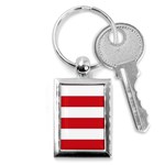 Horizontal Stripes - White and Fire Engine Red Key Chain (Rectangle)