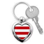 Horizontal Stripes - White and Fire Engine Red Key Chain (Heart)