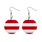 Horizontal Stripes - White and Fire Engine Red 1  Button Earrings