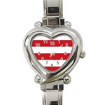 Horizontal Stripes - White and Fire Engine Red Heart Italian Charm Watch