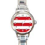 Horizontal Stripes - White and Fire Engine Red Round Italian Charm Watch