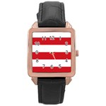 Horizontal Stripes - White and Fire Engine Red Rose Gold Leather Watch