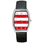 Horizontal Stripes - White and Fire Engine Red Barrel Style Metal Watch