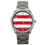 Horizontal Stripes - White and Fire Engine Red Sport Metal Watch