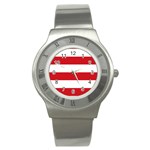 Horizontal Stripes - White and Fire Engine Red Stainless Steel Watch