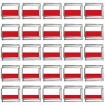 Horizontal Stripes - White and Fire Engine Red 9mm Italian Charm (25 pack)