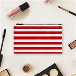 Horizontal Stripes - White and Fire Engine Red Cosmetic Bag (S)