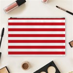 Horizontal Stripes - White and Fire Engine Red Cosmetic Bag (L)